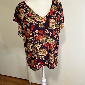 Cabi Purple and Orange Floral Top